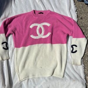 CC Pink and Cream CC Logo Colorblock Sweater
